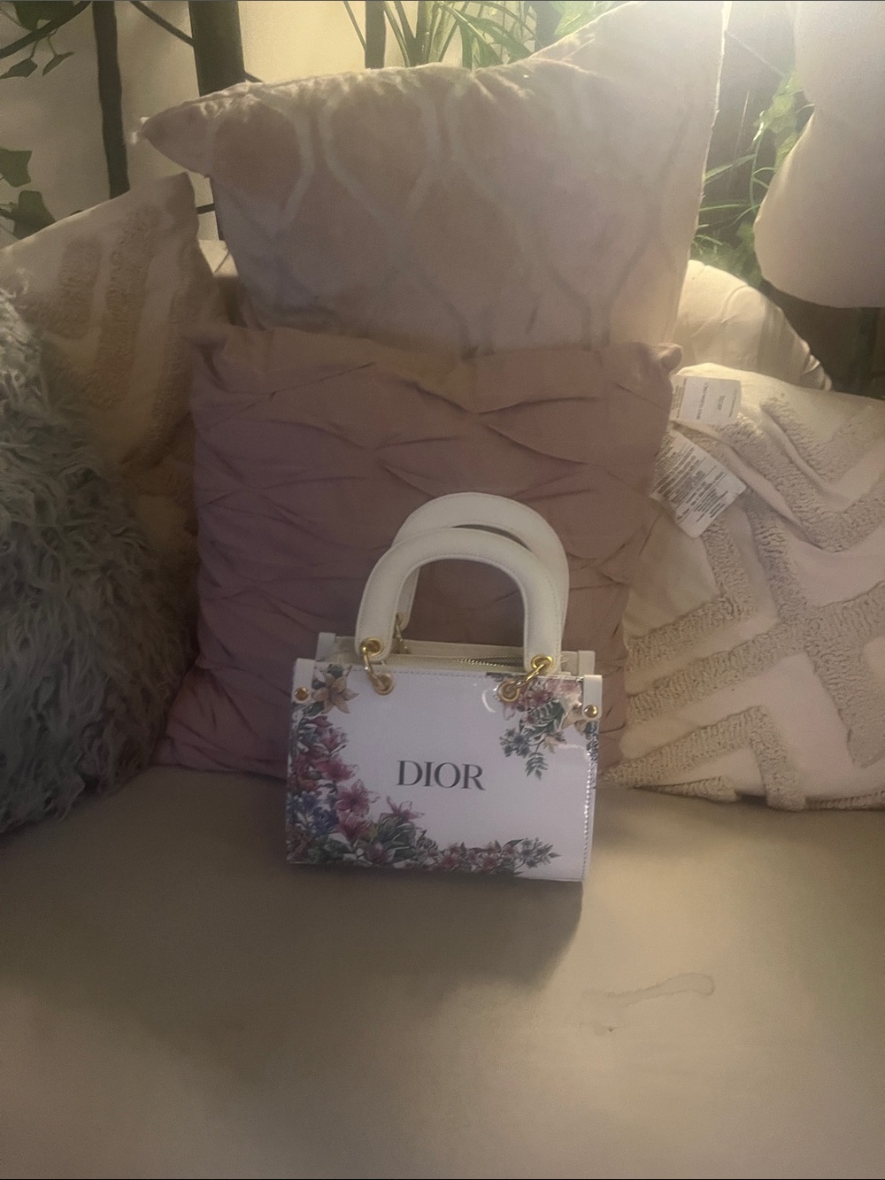 Dior Floral Mini Tote Bag in White